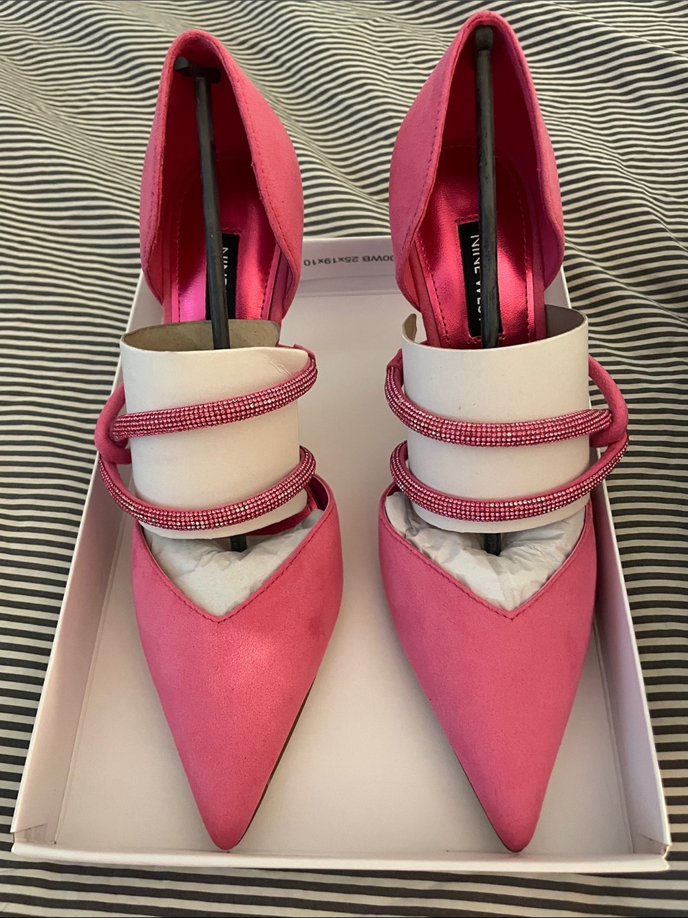 Nine West Pink Pointed D'Orsay Heels with White Ankle Cuffs